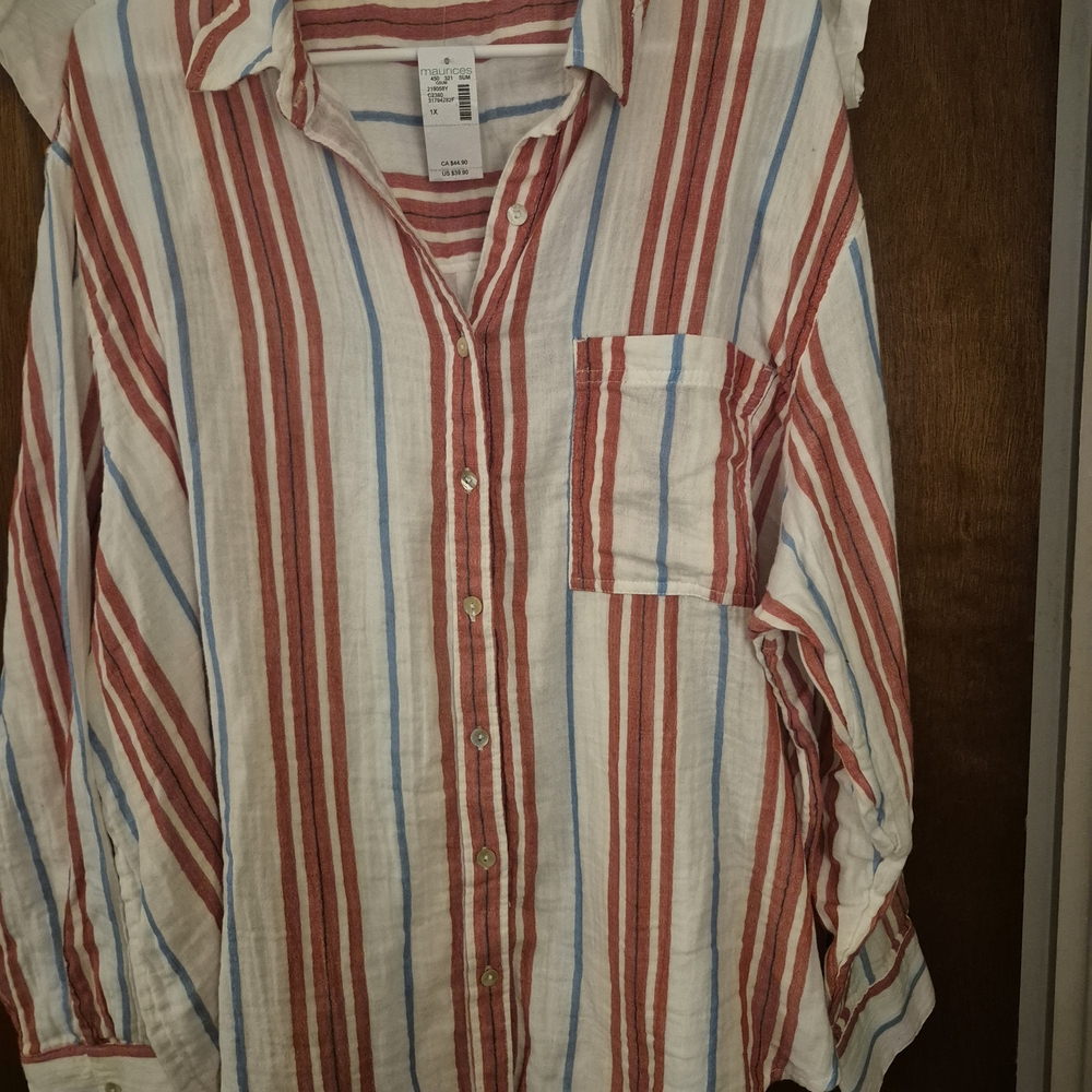 Maurices Red, White & Blue Striped Button-Down Shirt